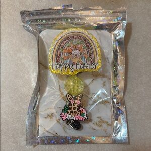 Happy Easter Badge Reel with Leopard Bunny